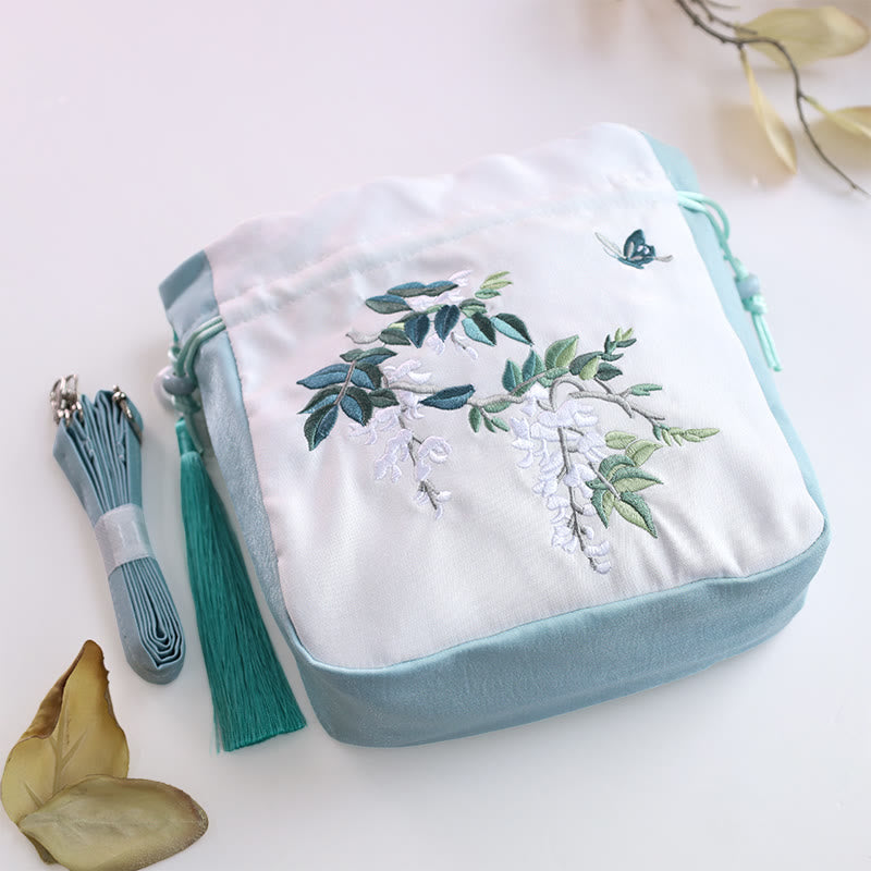 Buddha Stones Flores bordadas Wisteria Lily Algodón Lino Tote Bolso bandolera Bolso de hombro Bolso