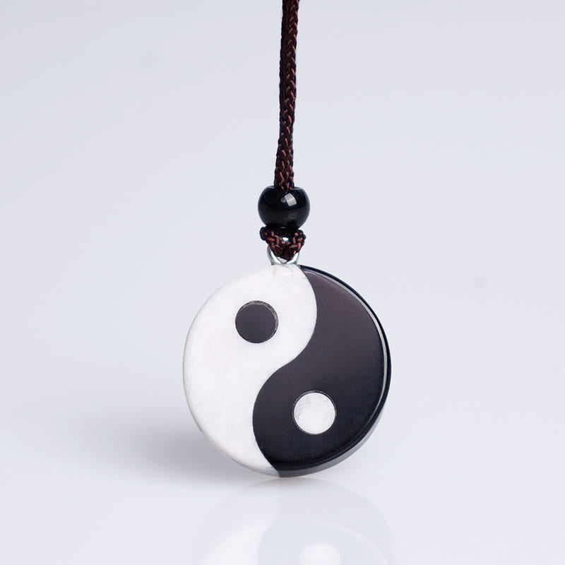 Buddha Stones Obsidiana negra natural Turquesa blanca Yin Yang Cumplimiento Fuerza Collar Colgante