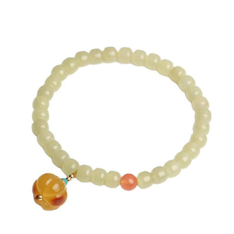 Pulsera de prosperidad de cristal de ágata roja ámbar calabaza de jade hetiano natural