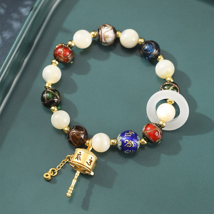 Buddha Stones, incienso tibetano, ceniza de cristal Liuli, piedra Tridacna, piedra solar, Om Mani Padme Hum, pulsera con dije de rueda de oración