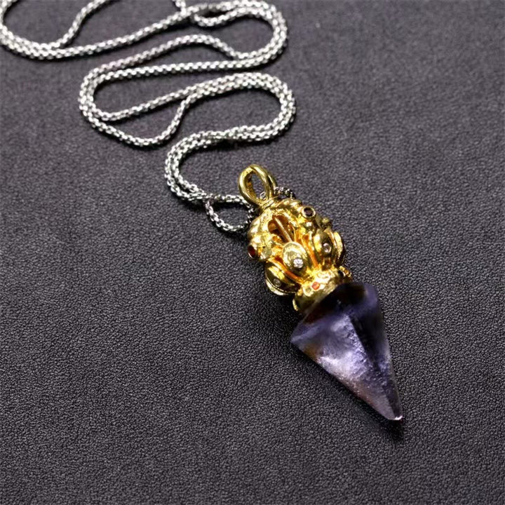 Buddha Stones tibetano Dorje Vajra 4 puntas Lotus Liuli cristal fuerza collar colgante - image 12
