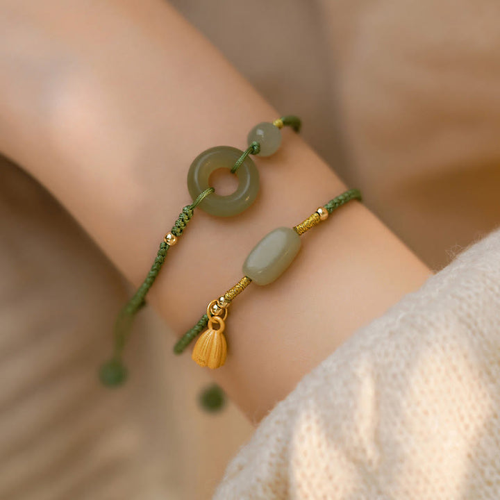 Buddha Stones Lotus Jade Paz Hebilla Cuenta Suerte Felicidad Charm Pulsera de cadena