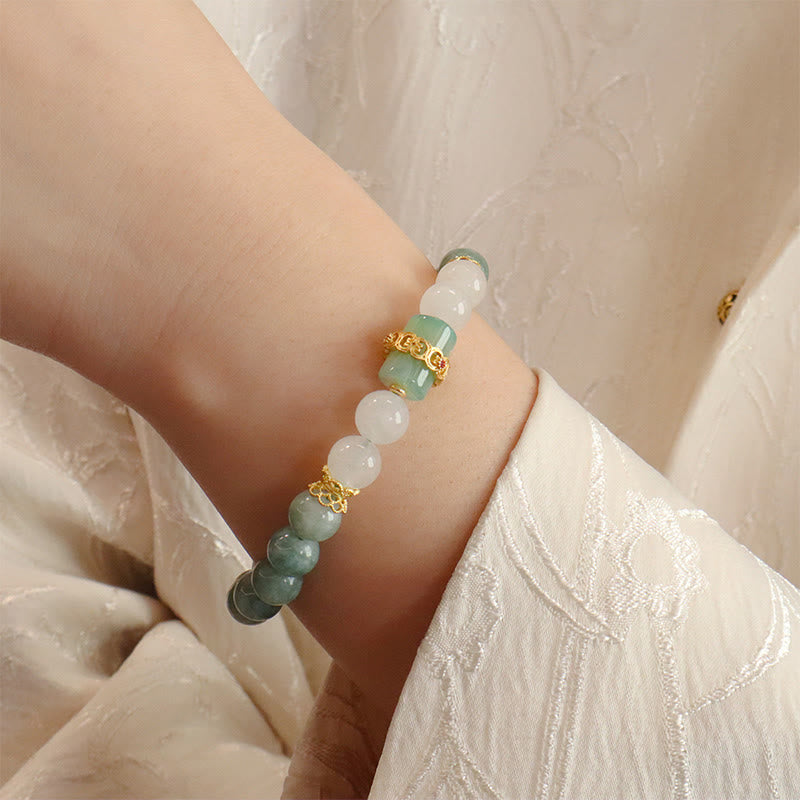 Pulsera de la suerte con hebilla de la paz de jade de doble capa con Buddha Stones