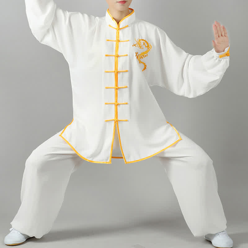 Conjunto de ropa unisex con bordado de dragón y Buddha Stones para práctica espiritual de Qi Gong, meditación y oración.