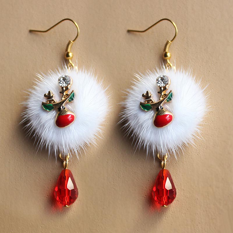 Pendientes navideños con pompones de piel de alce de Papá Noel