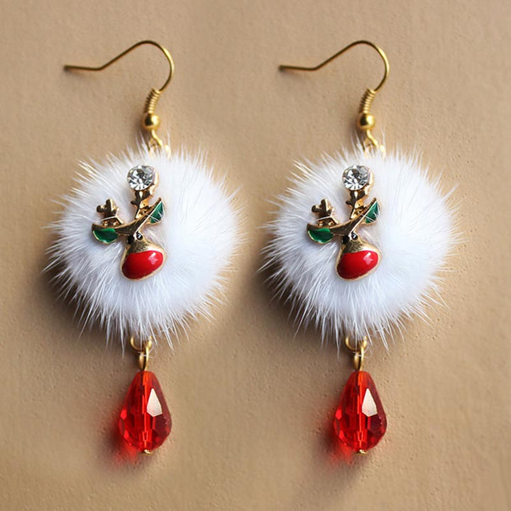 Pendientes navideños con pompones de piel de alce de Papá Noel