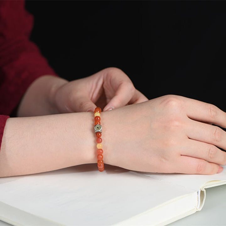 Buddha Stones, Plata de Ley 925, amuleto de Buda natal del zodiaco chino, ágata roja, ámbar, pulsera de autoaceptación
