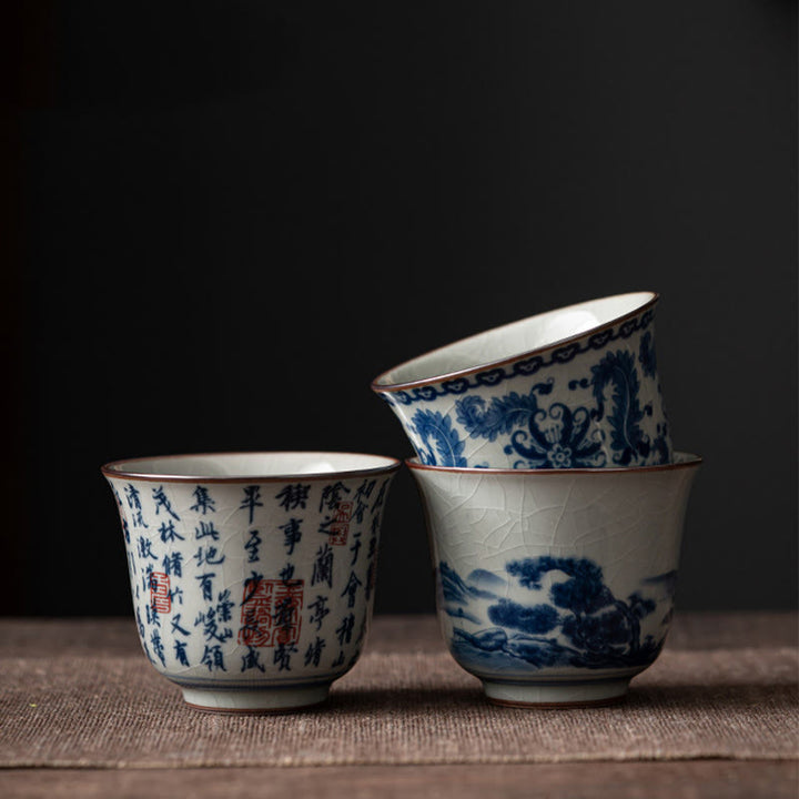 Taza de té de cerámica con Buddha Stones, paisaje de montaña, pabellón de orquídeas de loto, taza de té de Kung Fu