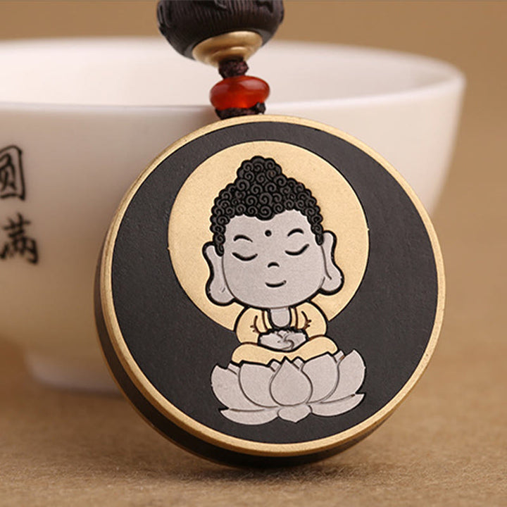 Buddha Stones, madera de ébano, palisandro, Buda Avalokitesvara Om Mani Padme Hum Balance, decoración para llavero de coche