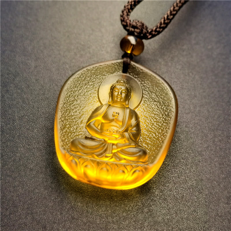 Buddha Stones Zodíaco Chino Buda Natal Bendición Liuli Cristal Compasión Collar Colgante - Buda Amitabha (Perro/Cerdo) (Tamaño del colgante: 4,5 x 3,8 x 1 cm aproximadamente) - image 0