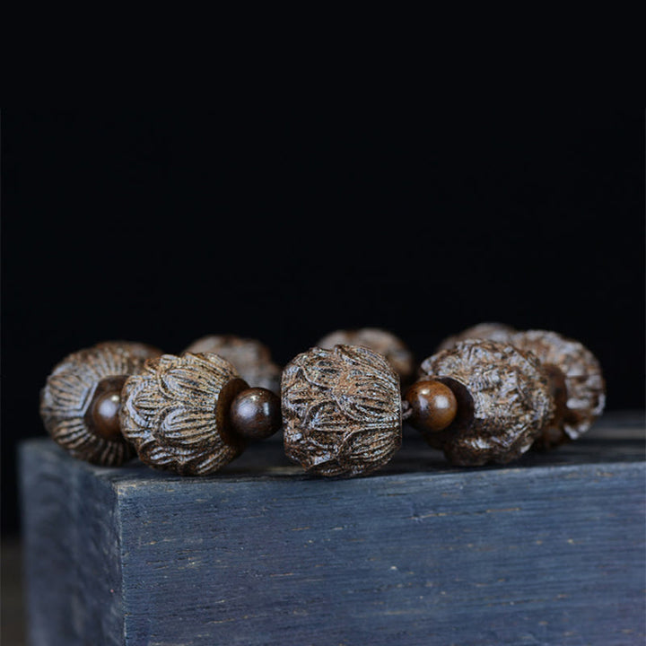 Pulsera de equilibrio grabada con dragón de loto, dieciocho arhats, madera de ébano, Buddha Stones