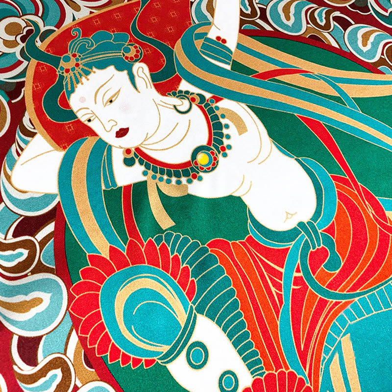 Buddha Stones Dunhuang rebote Pipa frescos voladores 100% bufanda de seda de morera chal Dunhuang de grado premium 6A