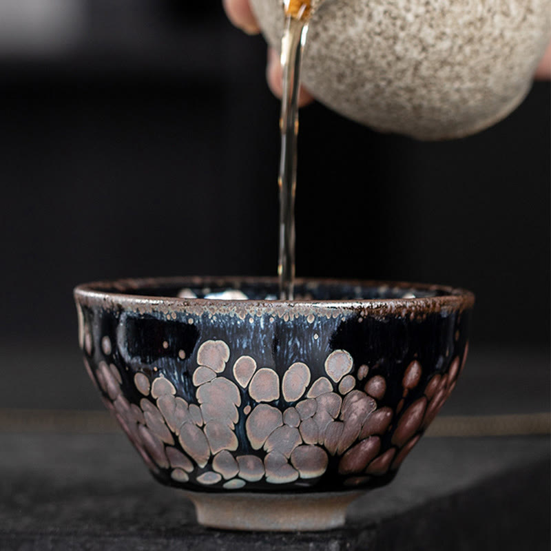 Buddha Stones hechas a mano, flores de cerezo, diseño de Sakura, taza de té de cerámica china Jianzhan, taza de té de Kung Fu