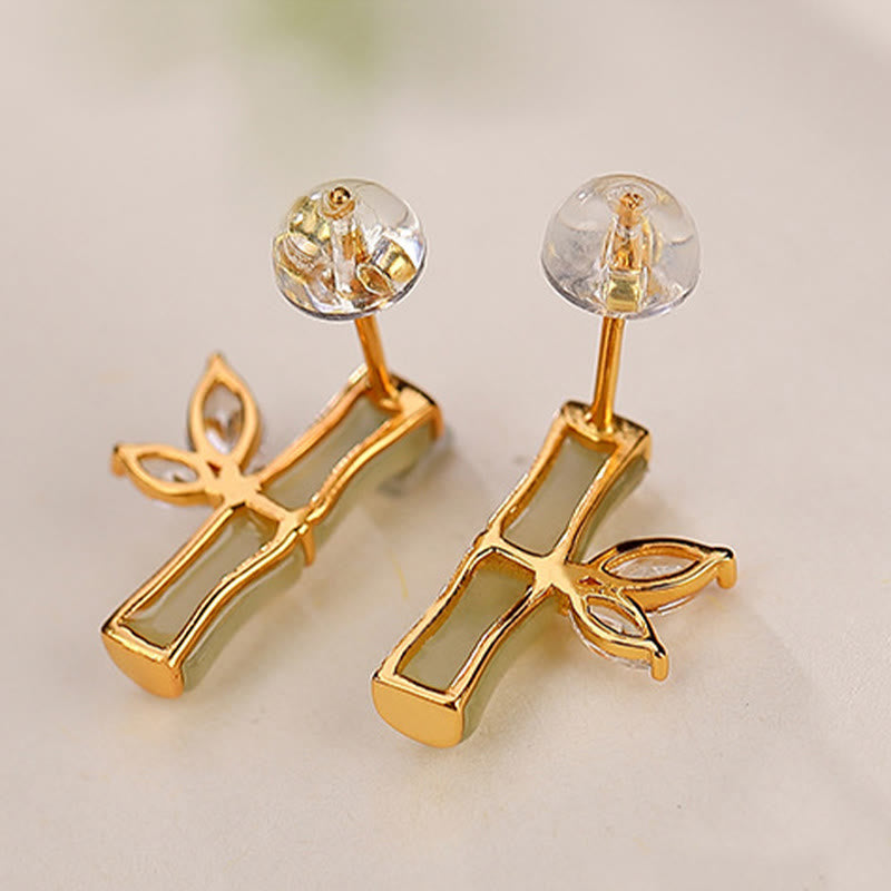 Pendientes de plata de ley 925 con Buddha Stones , jade cian hetiano, jade blanco, ágata roja, patrón de bambú, pendientes de la suerte