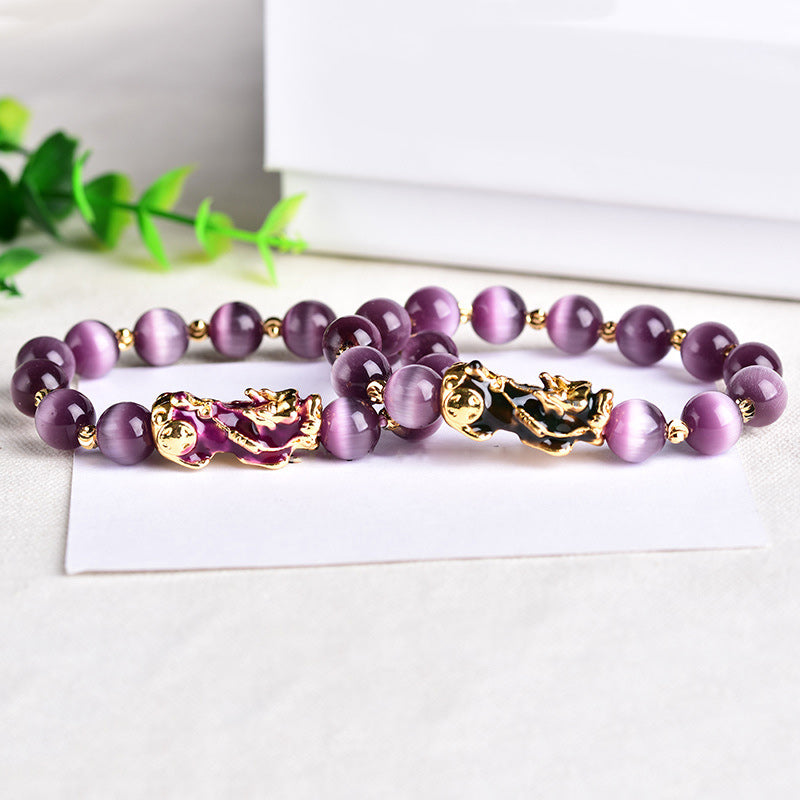 Pulsera de riqueza con ojo de gato Pixiu de Buddha Stones