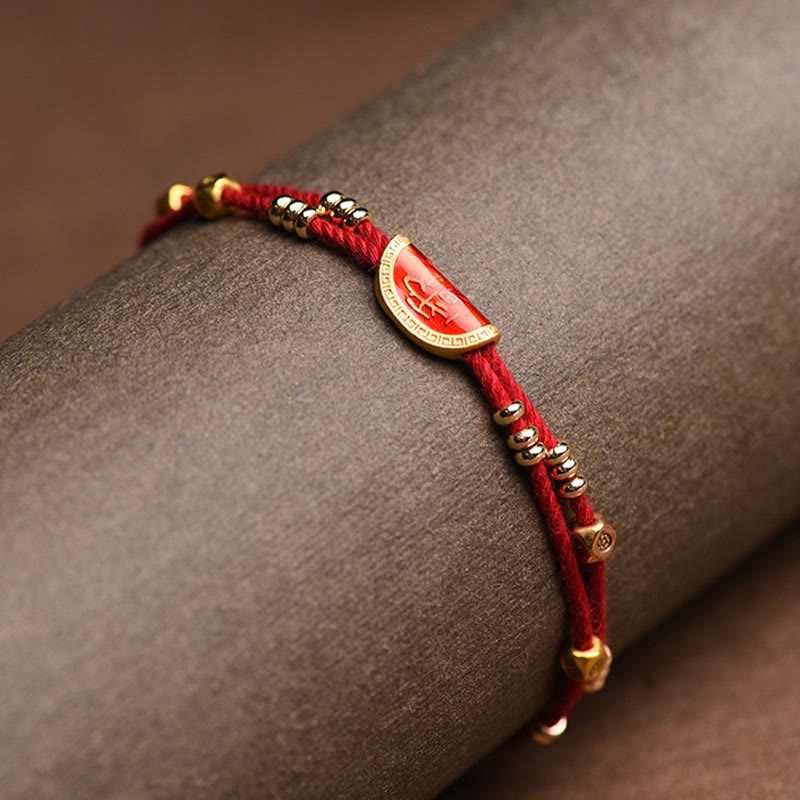 Pulsera de cuerda roja trenzada de la suerte con diseño de bolas de cinabrio hechas a mano con Buddha Stones