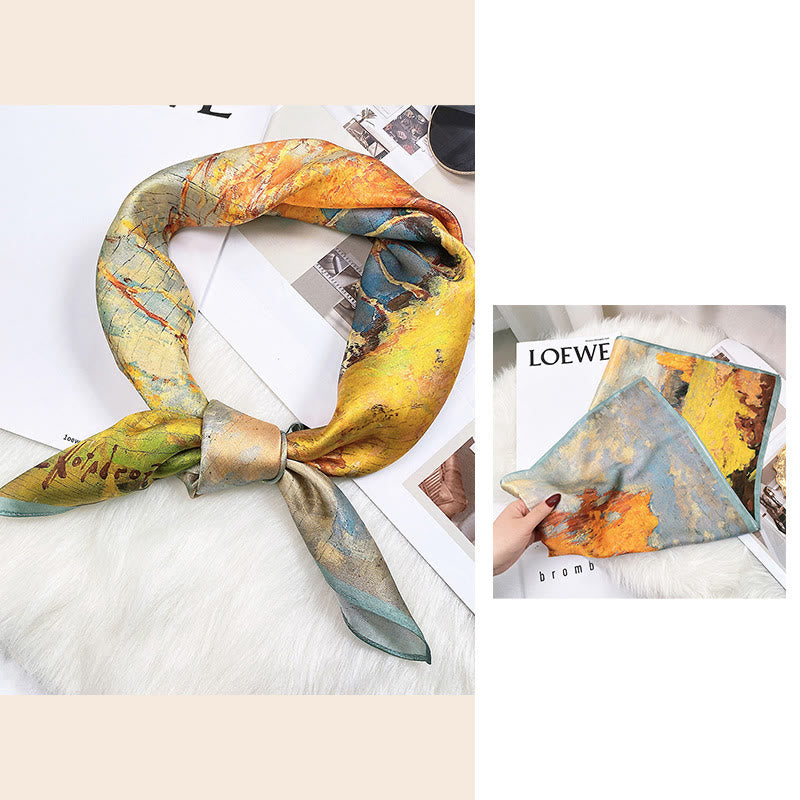 Buddha Stones escena pastoral globo aerostático flor de primavera 100% seda de morera cuello bufanda para el pelo - Pintura al óleo - image 33