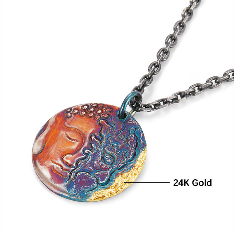 Collar con colgante de plata de ley 999 con Buddha Stones , oro de 24 quilates, mitad demonio, mitad Buda - image 8