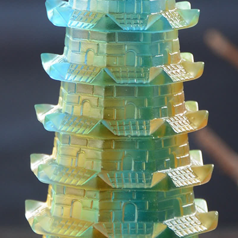 Feng Shui Wenchang Torre hecha a mano Liuli Crystal Pagoda Pieza de arte Suerte Decoración de la oficina en el hogar - image 10