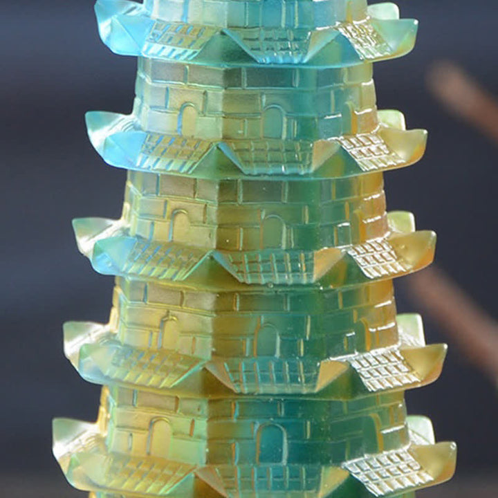 Feng Shui Wenchang Torre hecha a mano Liuli Crystal Pagoda Pieza de arte Suerte Decoración de la oficina en el hogar - image 10