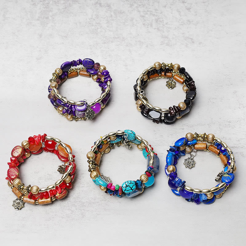 Pulsera de bendición con cuentas de ágata turquesa irregulares multicapa con Buddha Stones