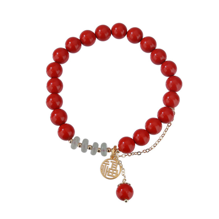 Pulsera Calma De Jade Con Carácter Fu Auspicioso Cinabrio De Buddha Stones