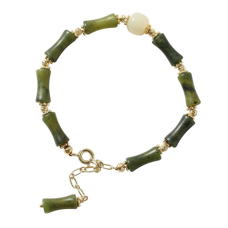 Pulsera de cadena de fuerza de la suerte de bambú con cuentas de vidrio de Buddha Stones