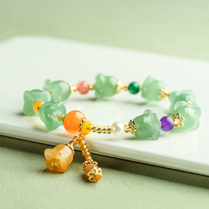Pulsera de la Suerte con Flor de Magnolia y Aventurina Verde con Buddha Stones
