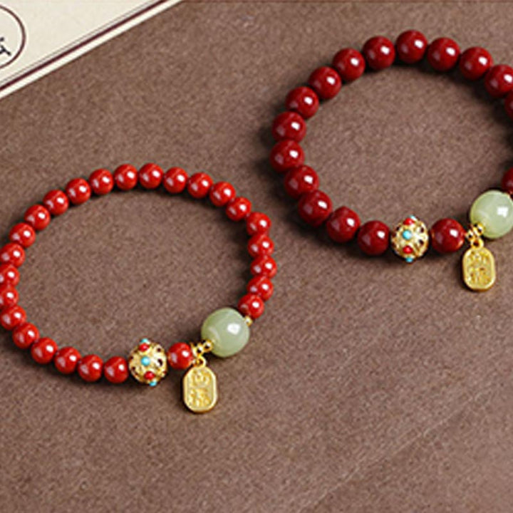 Pulsera con dijes de protección de la fortuna, aventurina verde cinabrio y Buddha Stones