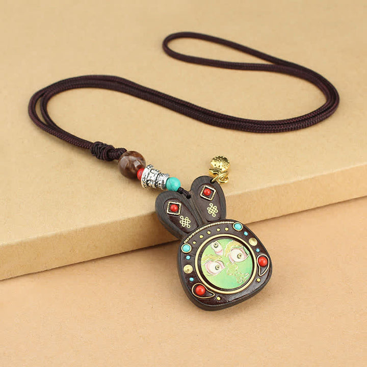 Colgante de collar Thangka de cinco dioses de la riqueza de ébano del Tíbet