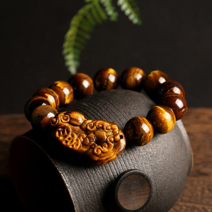 Pulsera de riqueza de ojo de tigre natural con Buddha Stones