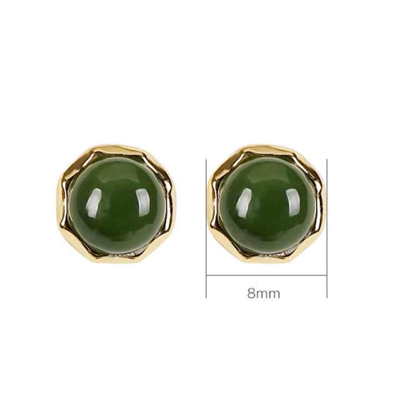 Pendientes de tuerca de la suerte con cuentas de jade cian hetiano natural chapado en plata de ley 925 con Buddha Stones - image 7