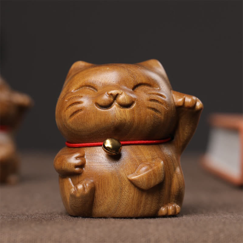 Buddha Stones Sándalo Verde Pequeño Mini Lindo Gato de la Suerte Decoraciones de Paz - image 12