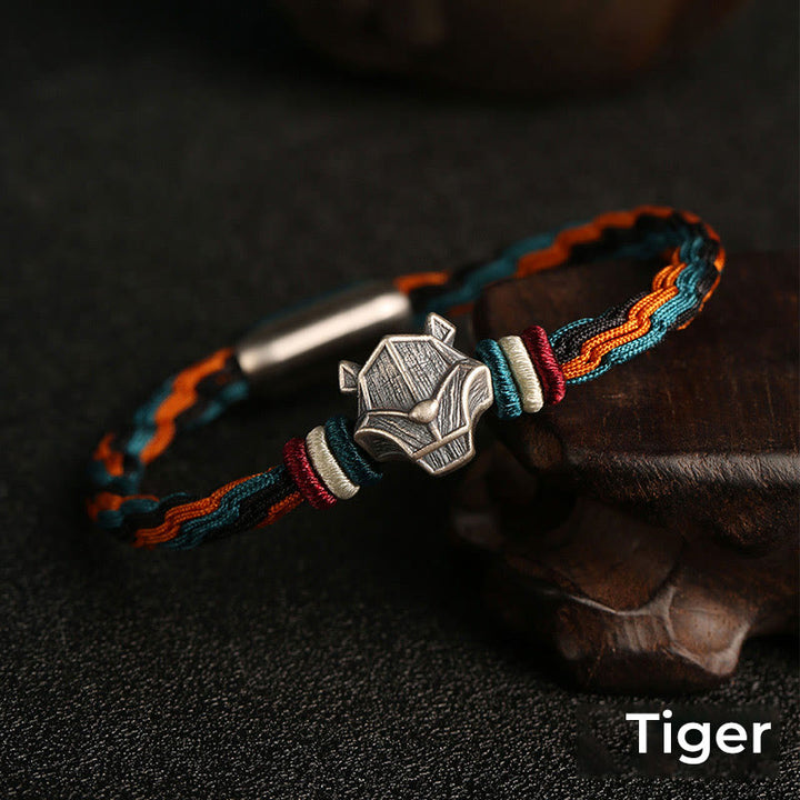 Pulsera de cuerda con nudo de reencarnación colorida, protección del zodíaco chino, Año del Dragón, plata de ley 999 hecha a mano con Buddha Stones