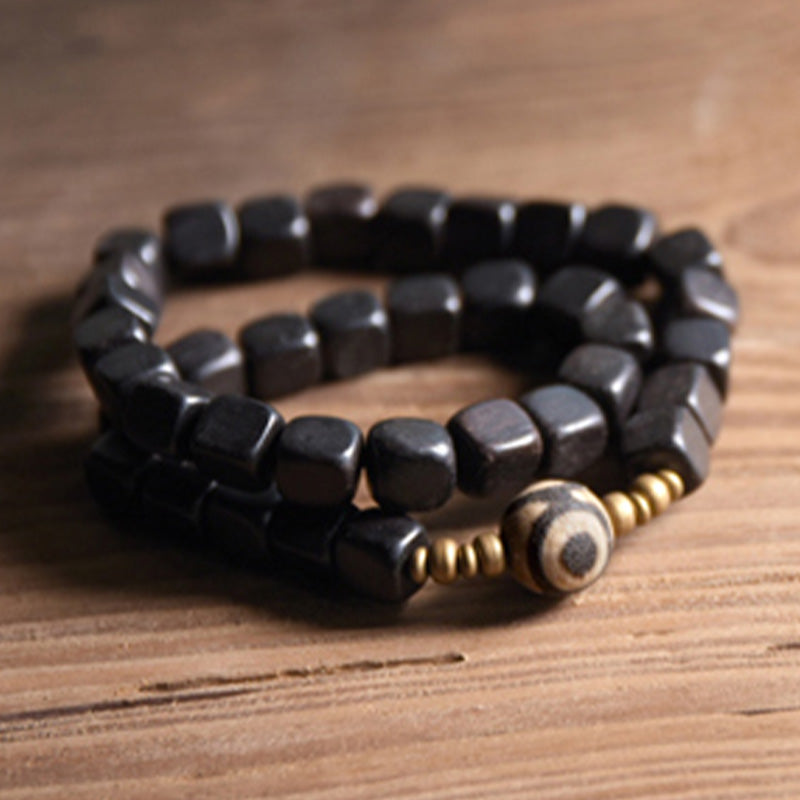 Pulsera de pareja de paz de cobre con cuentas Dzi de madera de ébano