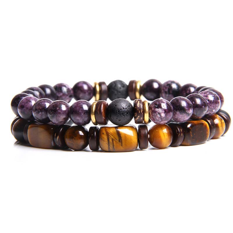 Buddha Stones 2 pulseras de cuentas de ojo de tigre de piedra emperador de cristal curativo