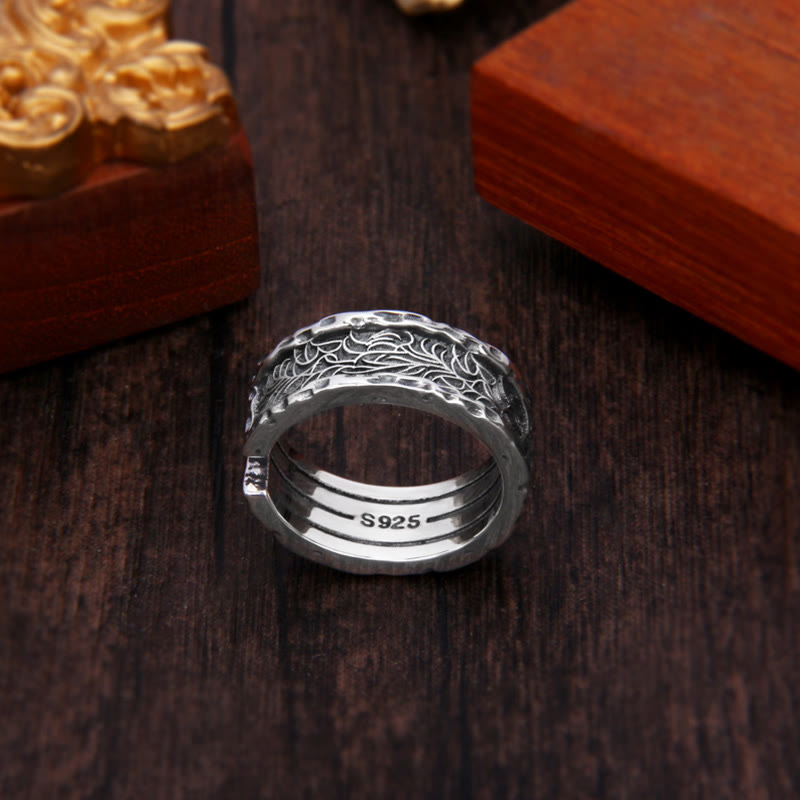 Anillo ajustable de plata de ley 925 con diseño de flor retro de la dinastía Tang