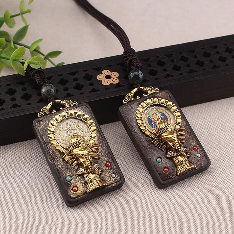 Colgante de cuerda con collar de bendición de Buda, Dios de la fortuna, elefante de madera de ébano