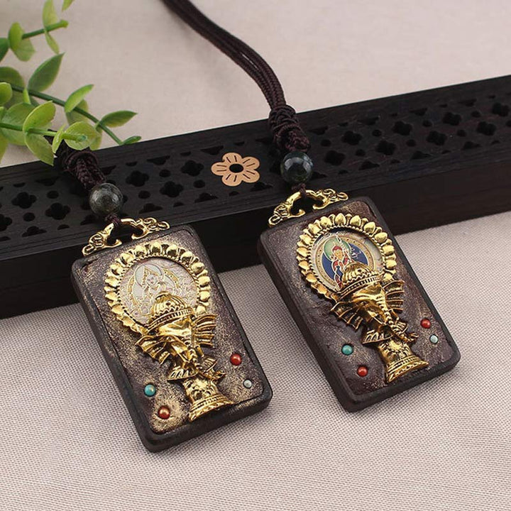 Colgante de cuerda con collar de bendición de Buda, Dios de la fortuna, elefante de madera de ébano