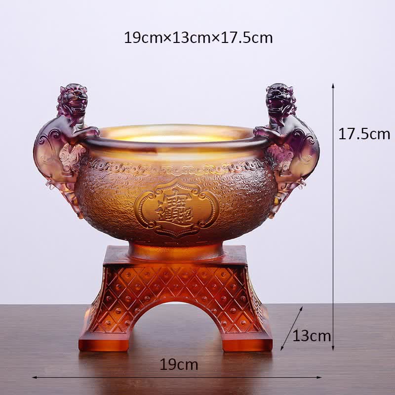 Hecho a mano Liuli Crystal PiXiu Treasure Bowl Art Piece Decoración del hogar