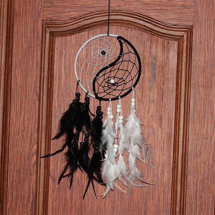 Atrapasueños Yin Yang, red circular con plumas, decoración de equilibrio - image 8
