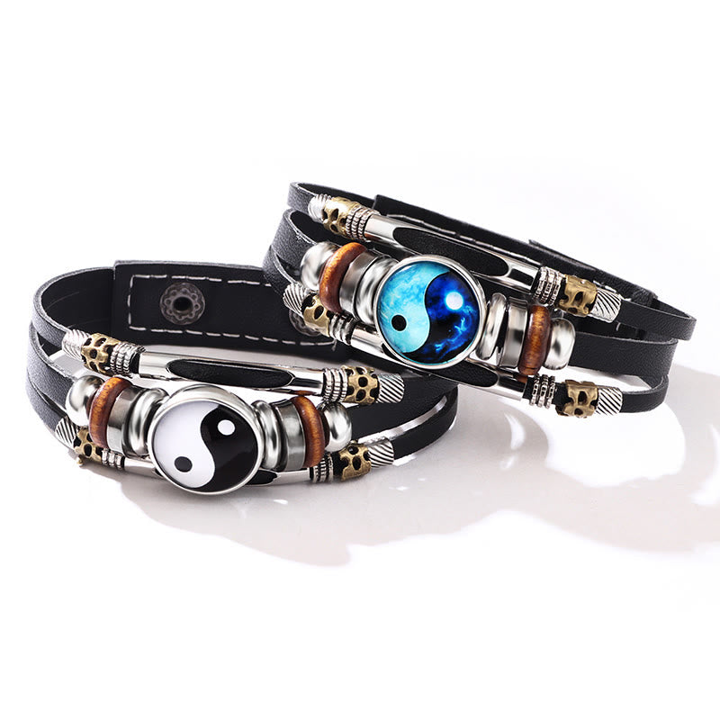 Pulsera de equilibrio de cuero Yin Yang con Buddha Stones