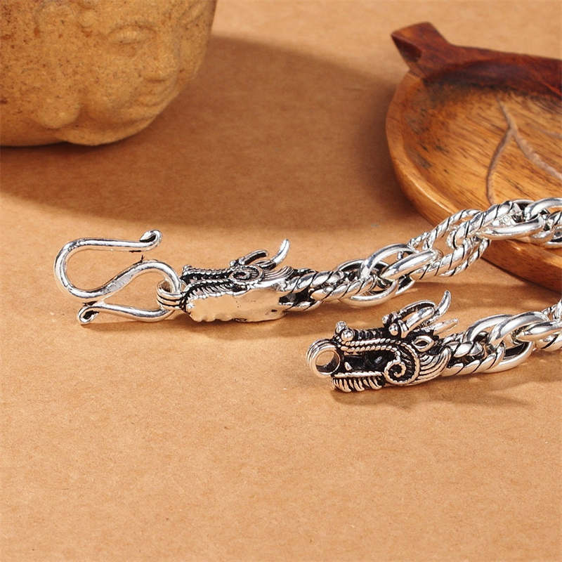 Pulsera de protección de la suerte del dragón de plata de ley 925 con Buddha Stones