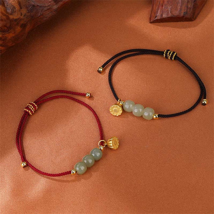 Pulsera trenzada hecha a mano con cuentas de jade hetiano, vaina de loto, prosperidad, suerte, Buddha Stones