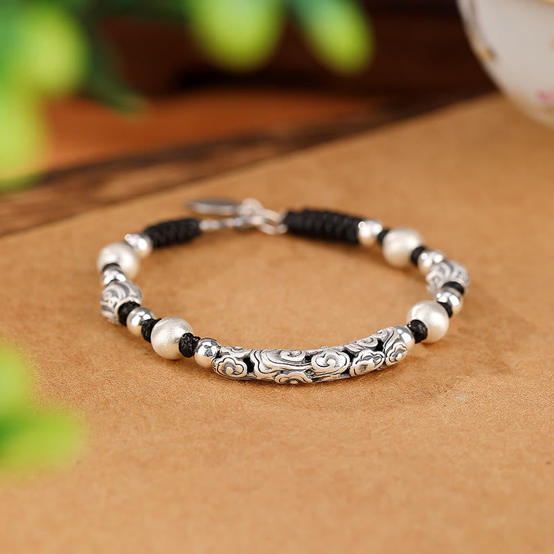 Pulsera de cadena de riqueza de nube auspiciosa de plata de ley 999 de cobre hecha a mano con Buddha Stones del Tíbet