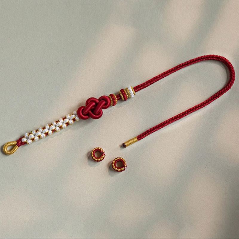 Pulsera de cuerda de la suerte con dije de flor de melocotón, nudo de amor verdadero hecho a mano con Buddha Stones
