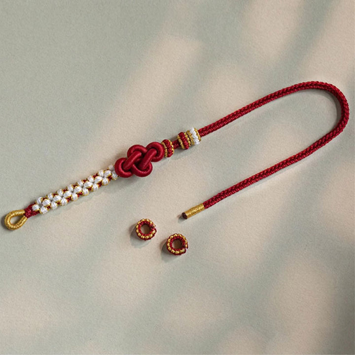 Pulsera de cuerda de la suerte con dije de flor de melocotón, nudo de amor verdadero hecho a mano con Buddha Stones