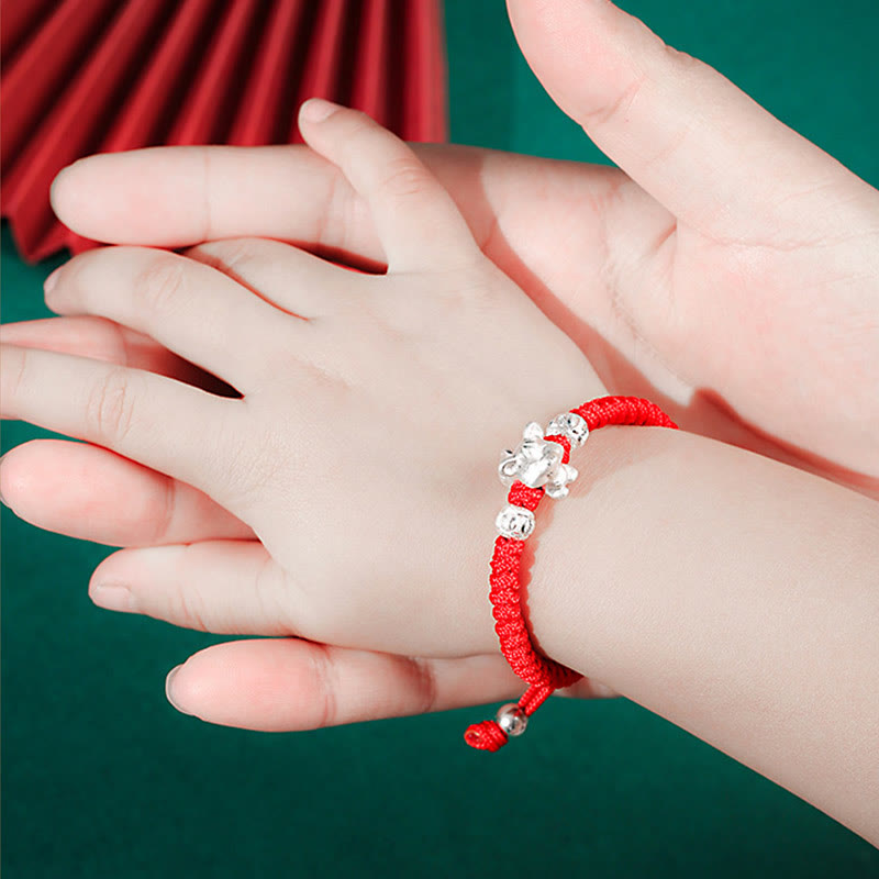 Pulsera para niños hecha a mano con cuerda roja del zodíaco chino de plata de ley 999 con Buddha Stones - image 4