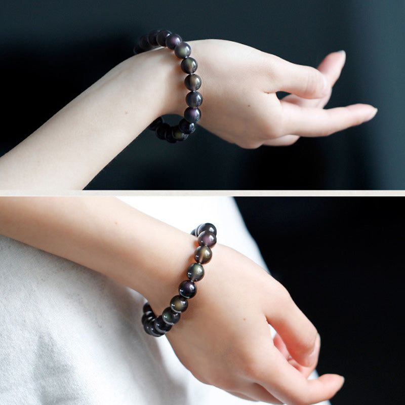 Pulsera positiva de obsidiana arcoíris natural con Buddha Stones