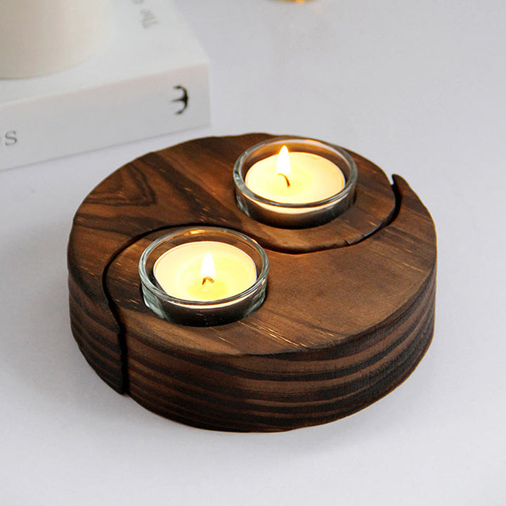 Portavelas de madera Yin Yang, artículos de uso para rituales de meditación